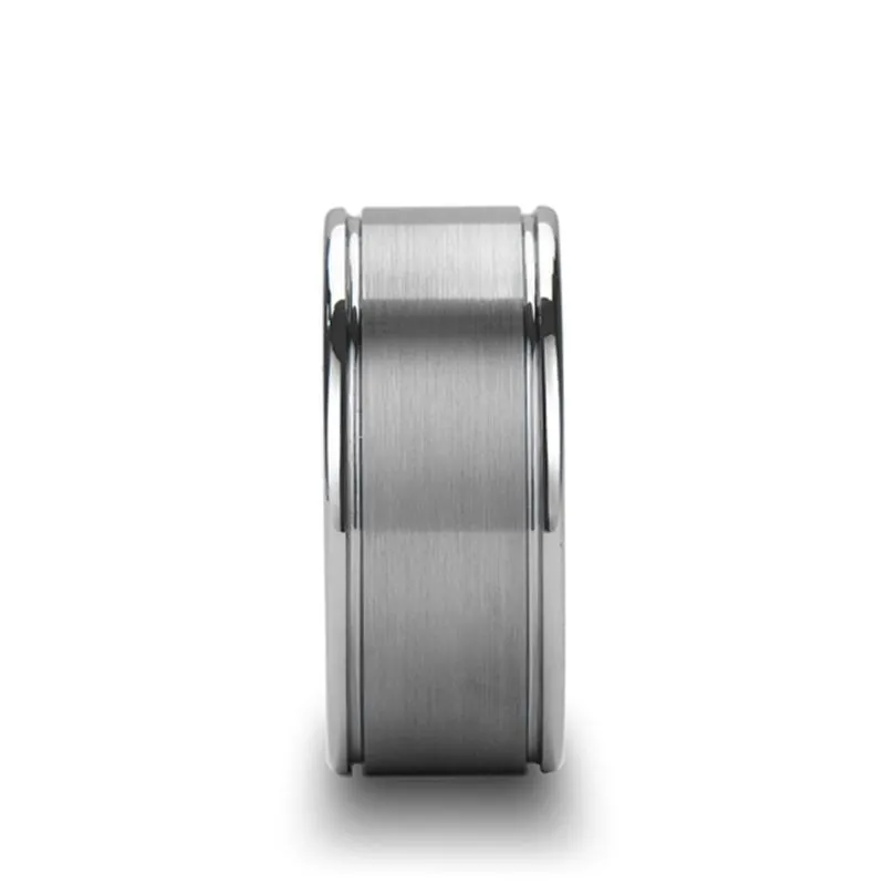 BRIDGEPORT | Silver Tungsten Ring, 2 Grooves Satin Finish, Flat