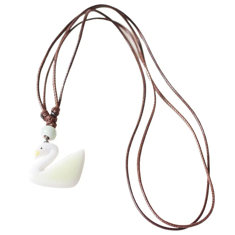 Ceramic Jewelry Swan Necklace Weaving Adjustable Sweet Design Small Fresh Adult Student Female Pendant