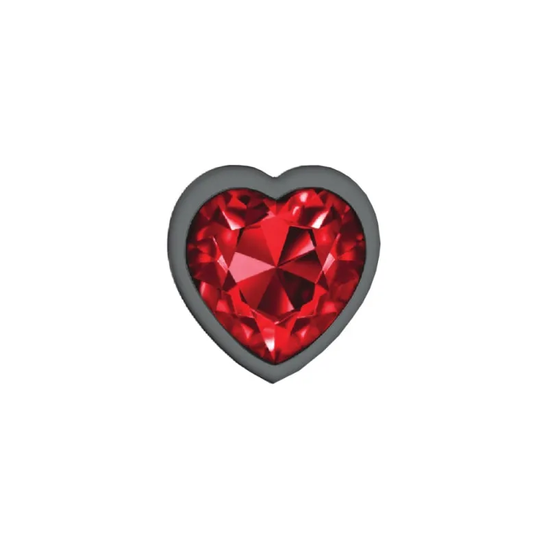 Small Gunmetal Butt Plug with Dark Red Heart Charm - Cheeky Charms