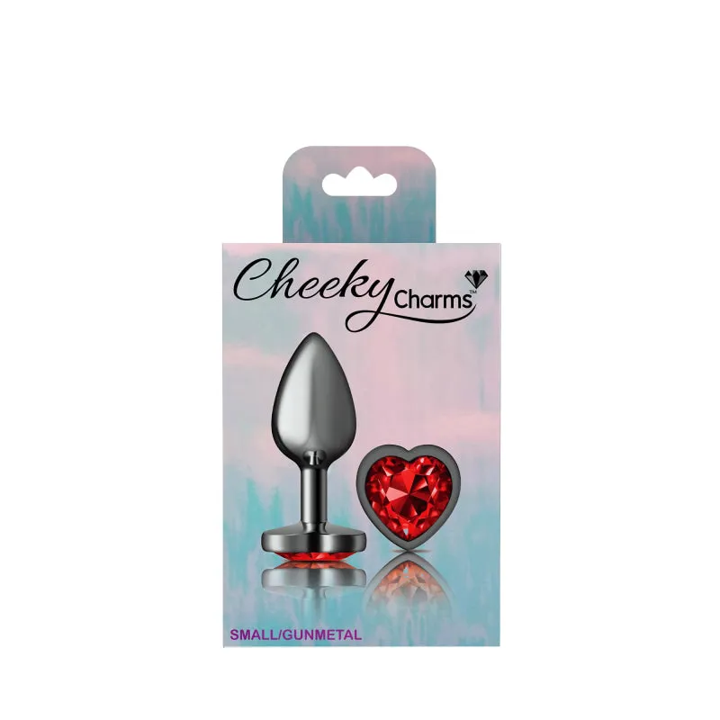 Small Gunmetal Butt Plug with Dark Red Heart Charm - Cheeky Charms