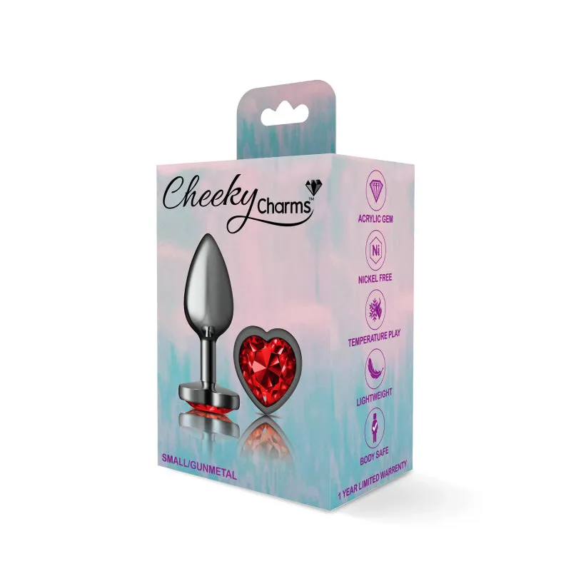 Small Gunmetal Butt Plug with Dark Red Heart Charm - Cheeky Charms