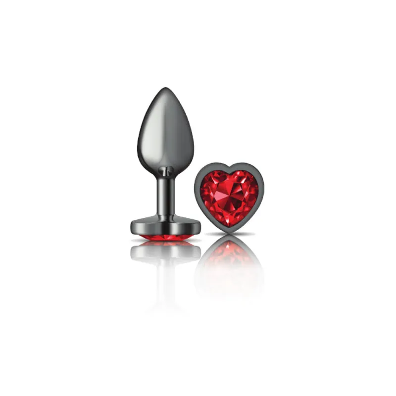 Small Gunmetal Butt Plug with Dark Red Heart Charm - Cheeky Charms