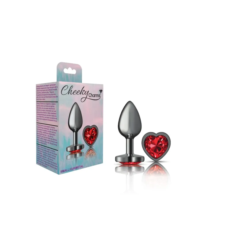 Small Gunmetal Butt Plug with Dark Red Heart Charm - Cheeky Charms