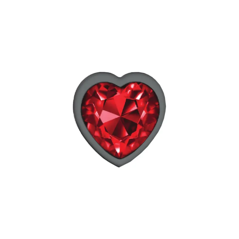 Small Gunmetal Butt Plug with Dark Red Heart Charm - Cheeky Charms