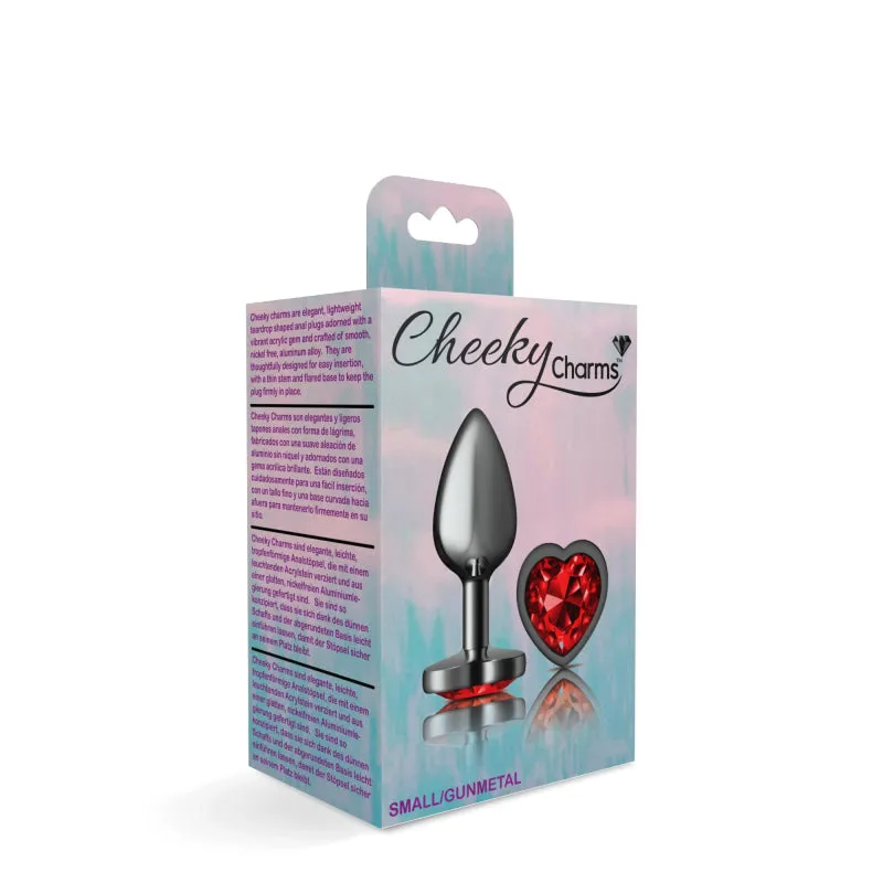 Small Gunmetal Butt Plug with Dark Red Heart Charm - Cheeky Charms