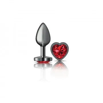 Cheeky Charms - Gunmetal Metal Butt Plug - Heart - Dark Red - Small