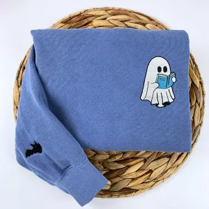 Comfort Color® Embroidered Halloween Ghost Book Lover T-Shirt or Sweatshirt