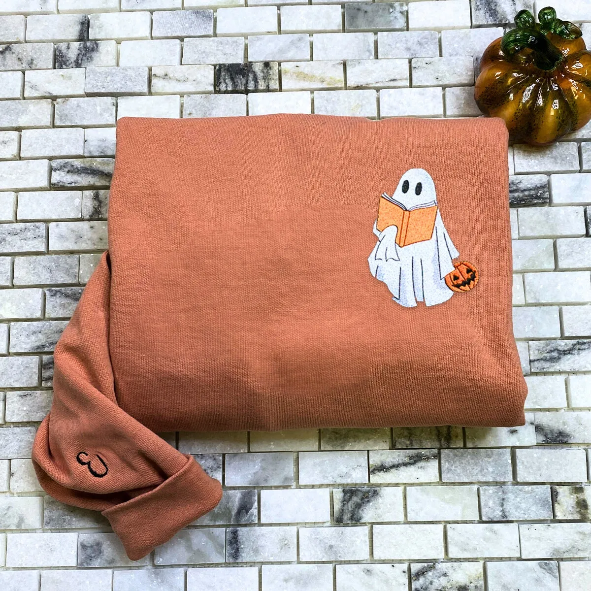 Comfort Color® Embroidered Halloween Ghost Book Lover T-Shirt or Sweatshirt