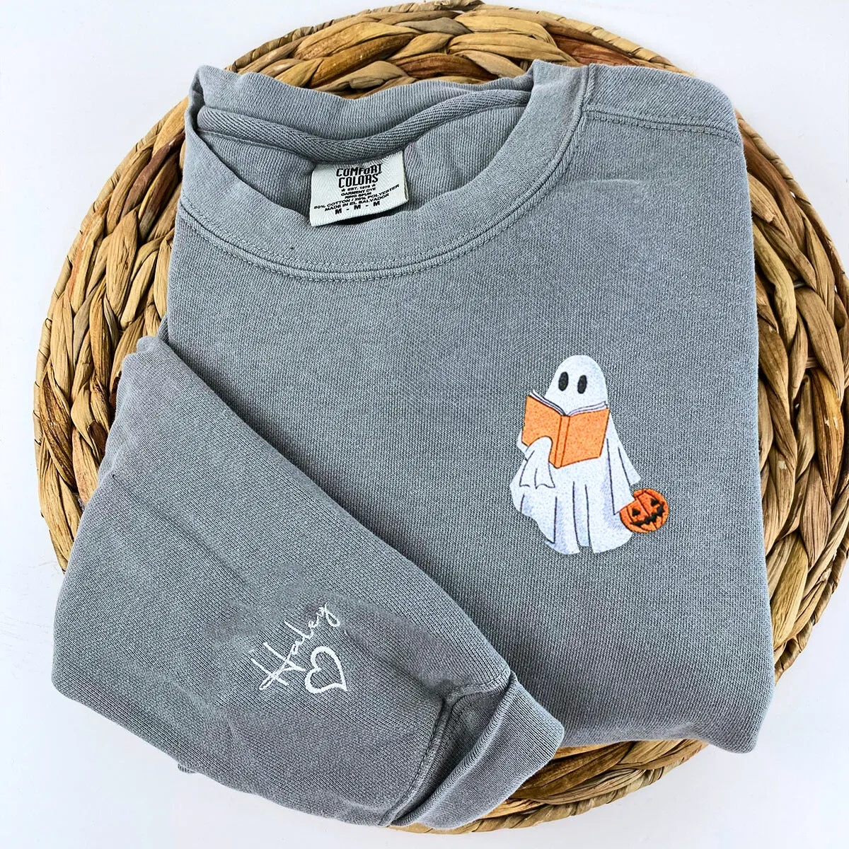 Comfort Color® Embroidered Halloween Ghost Book Lover T-Shirt or Sweatshirt