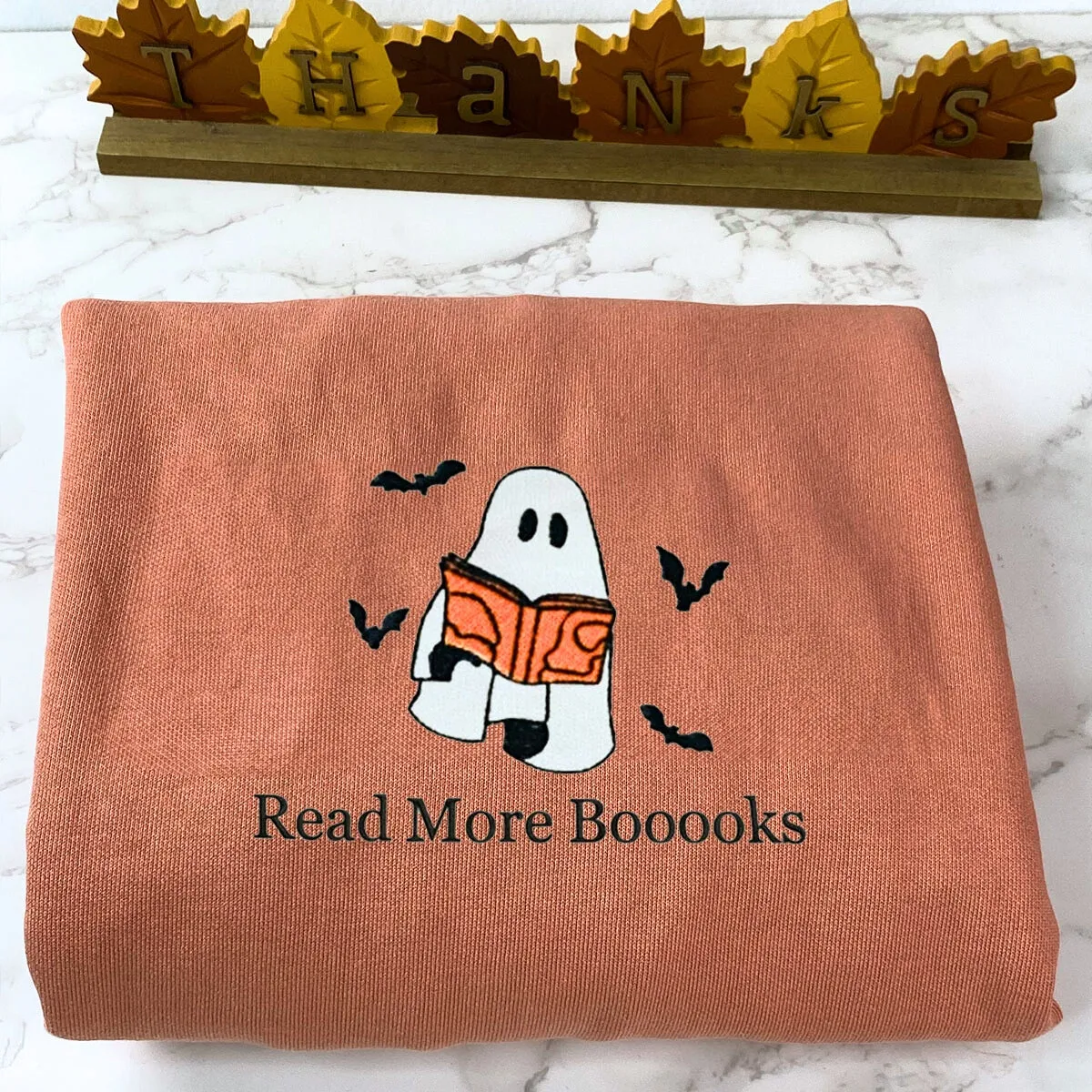 Comfort Color® Embroidered Halloween Ghost Book Lover T-Shirt or Sweatshirt