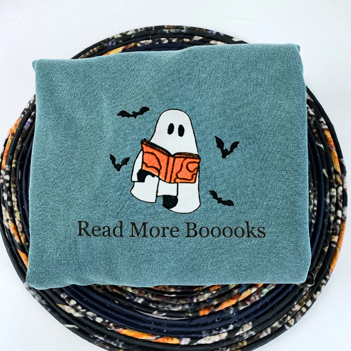 Comfort Color® Embroidered Halloween Ghost Book Lover T-Shirt or Sweatshirt