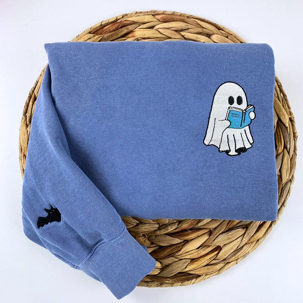 Comfort Color® Embroidered Halloween Ghost Book Lover T-Shirt or Sweatshirt