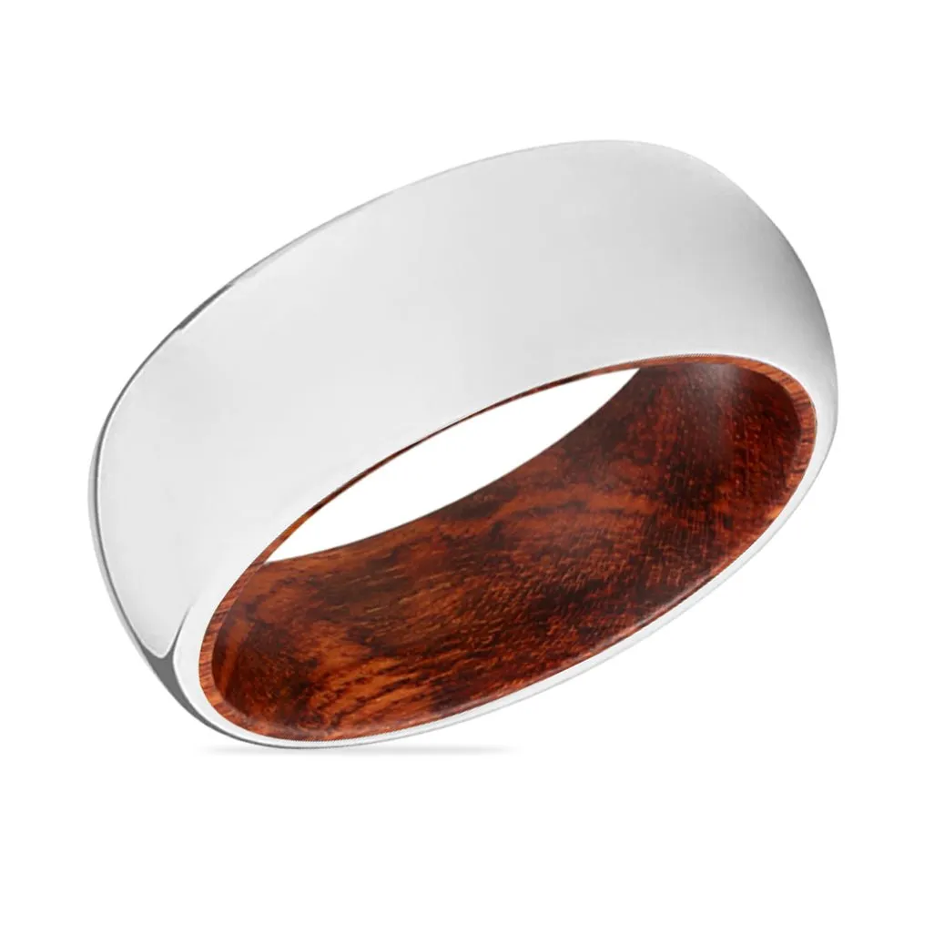 COVEN | Snake Wood, Silver Tungsten Ring, Shiny, Domed