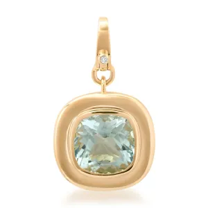 Cushion Cut Bezel Set Aquamarine Charm with Diamond Enhancer Clasp