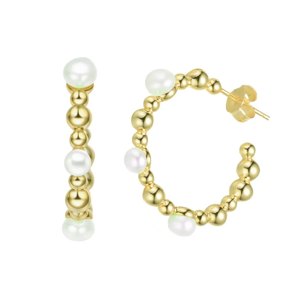 Delphine Golden Spheres Pearl Hoop Earrings