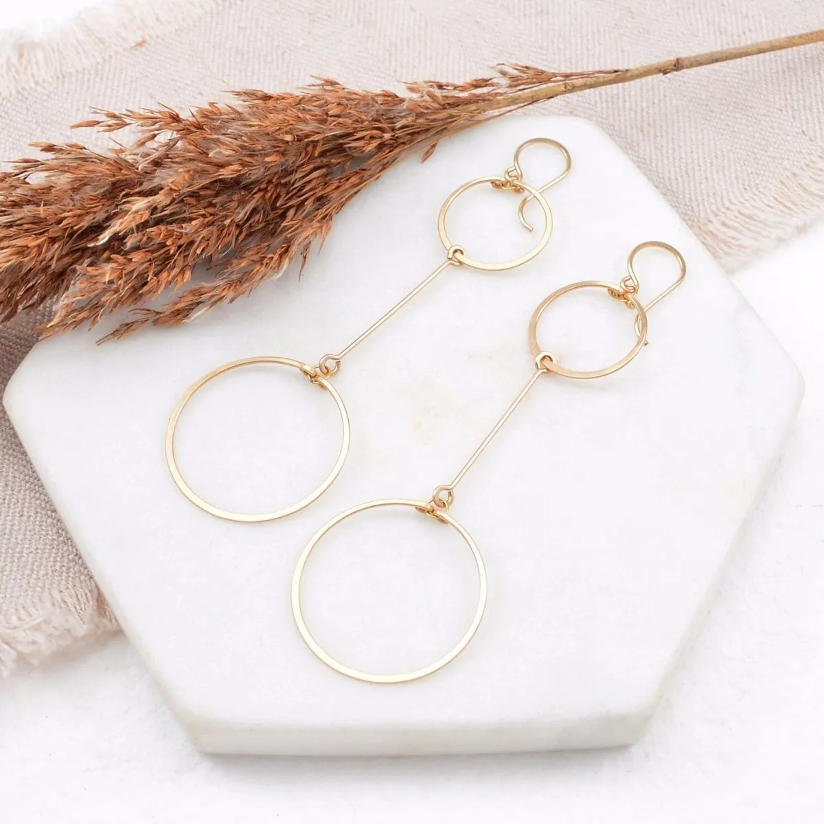 Double Circle Drop Earrings in Gold