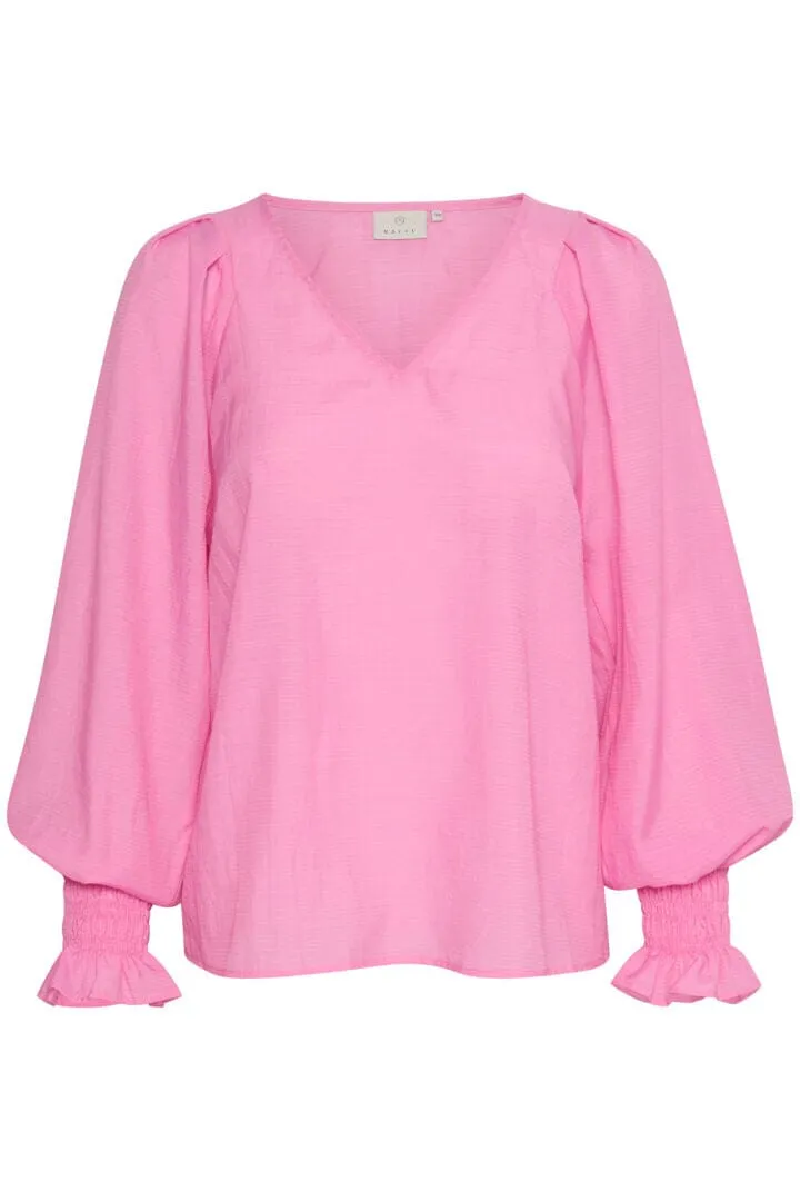 ELASTIC SLEEVE VNECK FEMININE BLOUSE