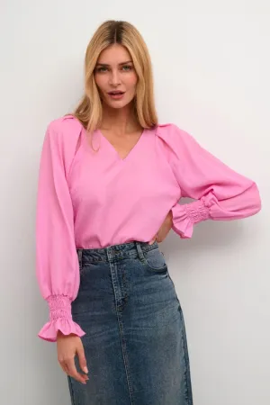 ELASTIC SLEEVE VNECK FEMININE BLOUSE