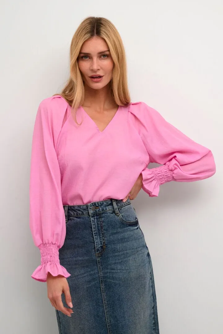 ELASTIC SLEEVE VNECK FEMININE BLOUSE