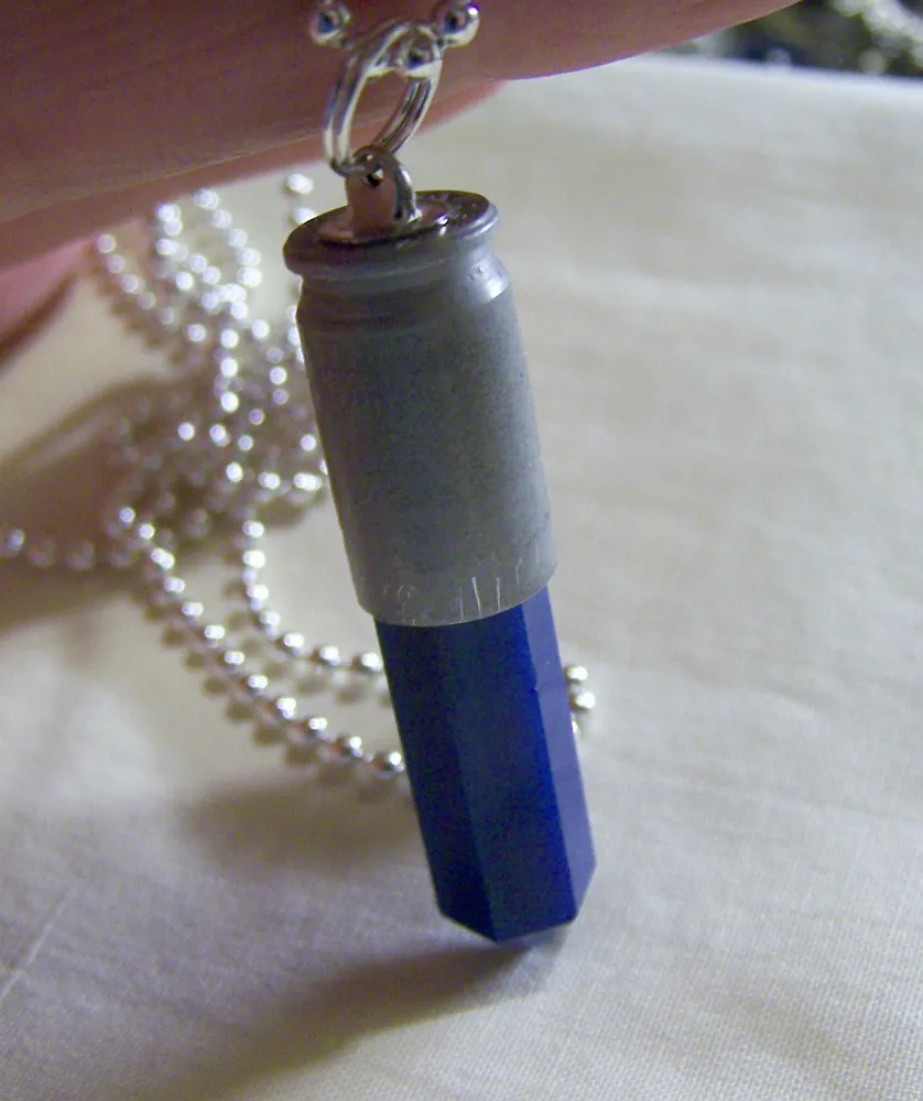 Electric Blue Agate Silver Bullet Jewelry Pendant