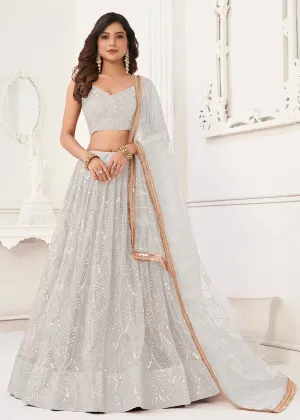 Embroidered Net White Sangeet & Wedding Wear Lehenga Choli