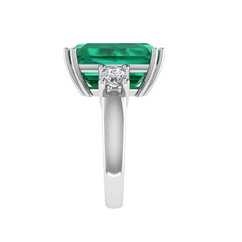 Emerald-Cut Emerald and Diamond Three Stone Ring