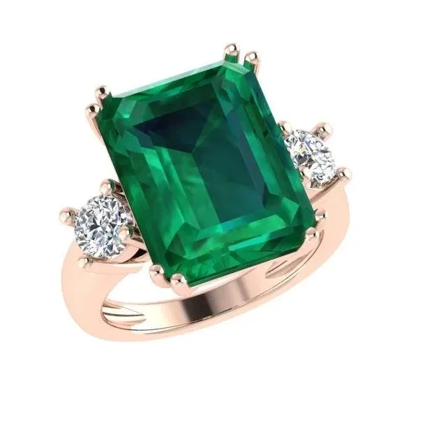 Emerald-Cut Emerald and Diamond Three Stone Ring