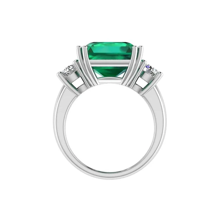 Emerald-Cut Emerald and Diamond Three Stone Ring