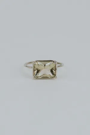 Emerald Cut Sunstone Ring - 14k White Gold