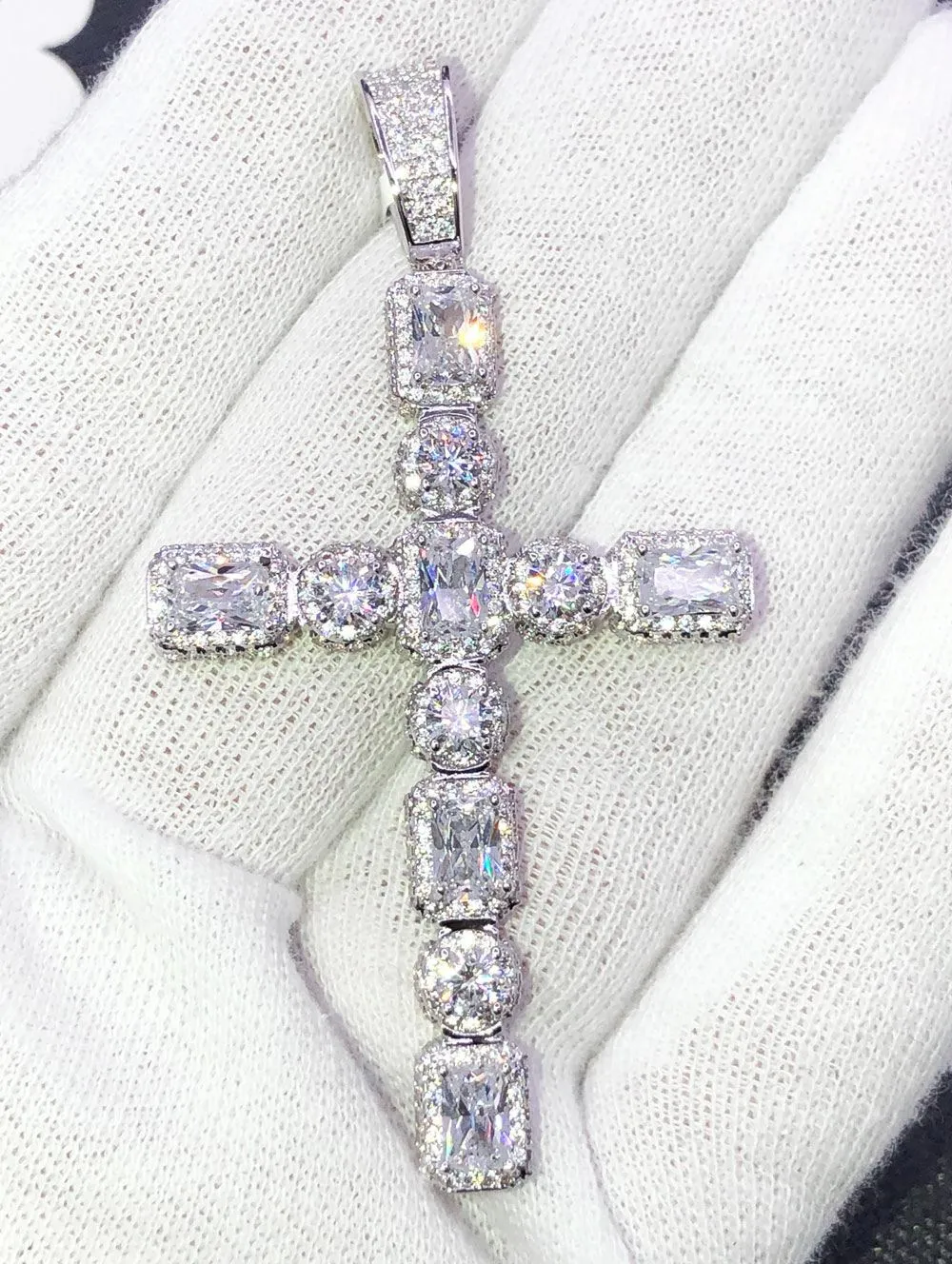 Exotic Gem Cluster Cross VVS CZ Hip Hop Iced Out Pendant