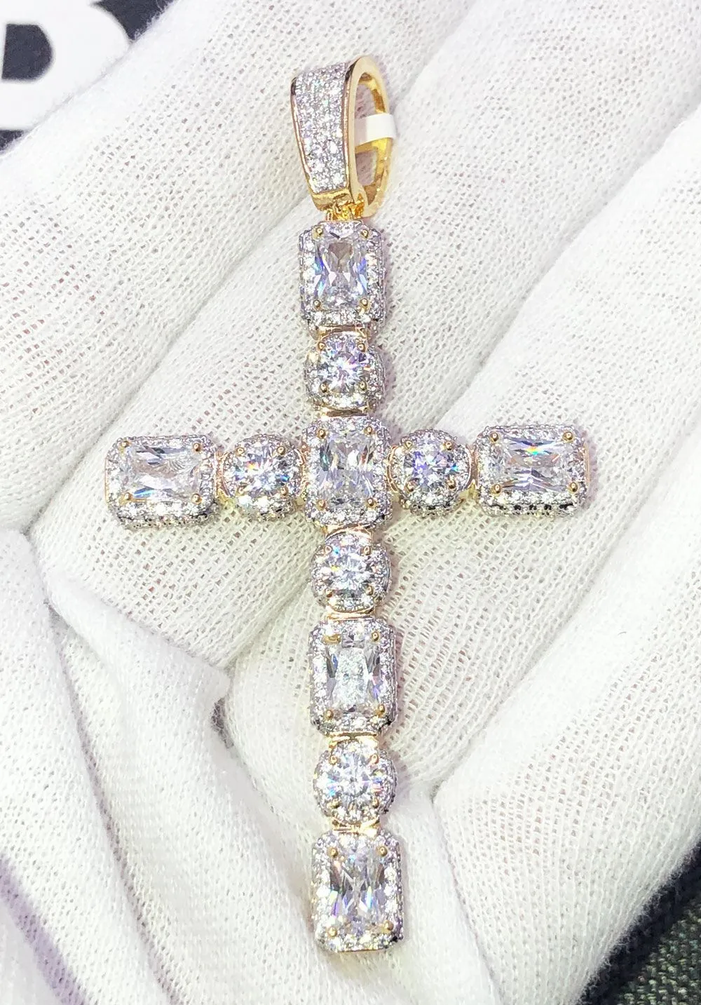 Exotic Gem Cluster Cross VVS CZ Hip Hop Iced Out Pendant