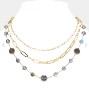 Faceted Clear Disc Beads Station Necklace (2 Colors)