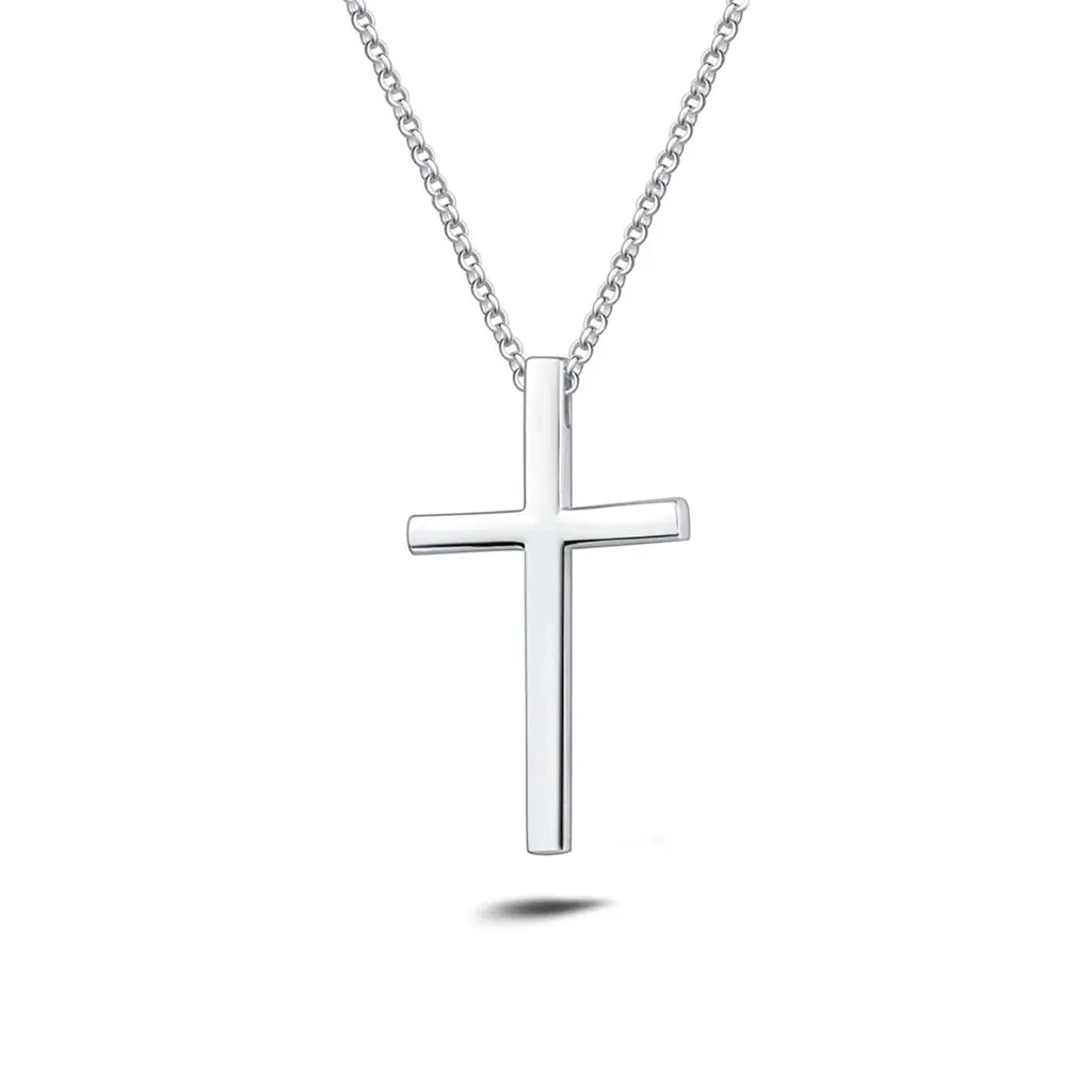 FANCIME Medium Polishing Cross Sterling Silver Mens Necklace