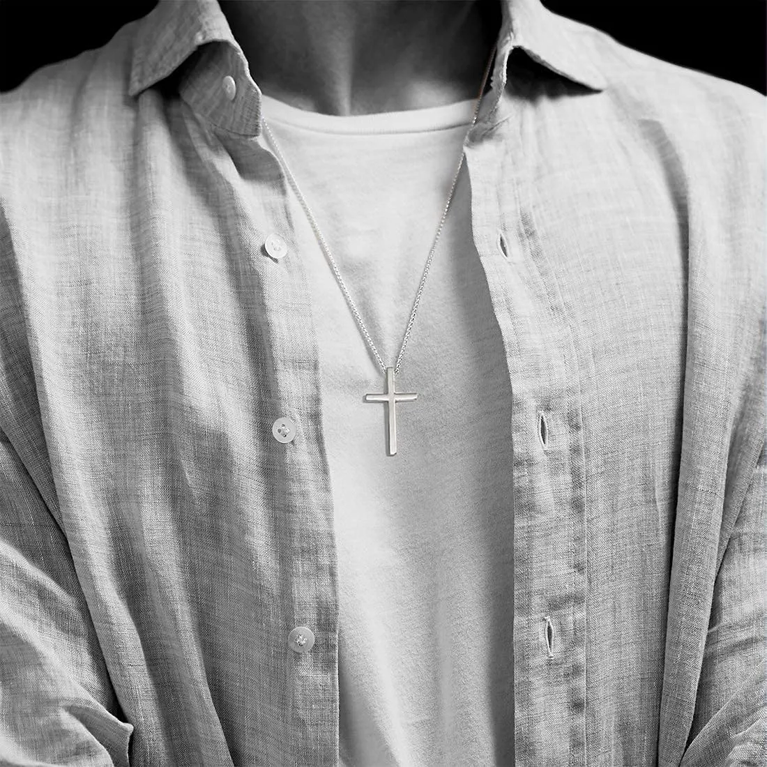 FANCIME Medium Polishing Cross Sterling Silver Mens Necklace