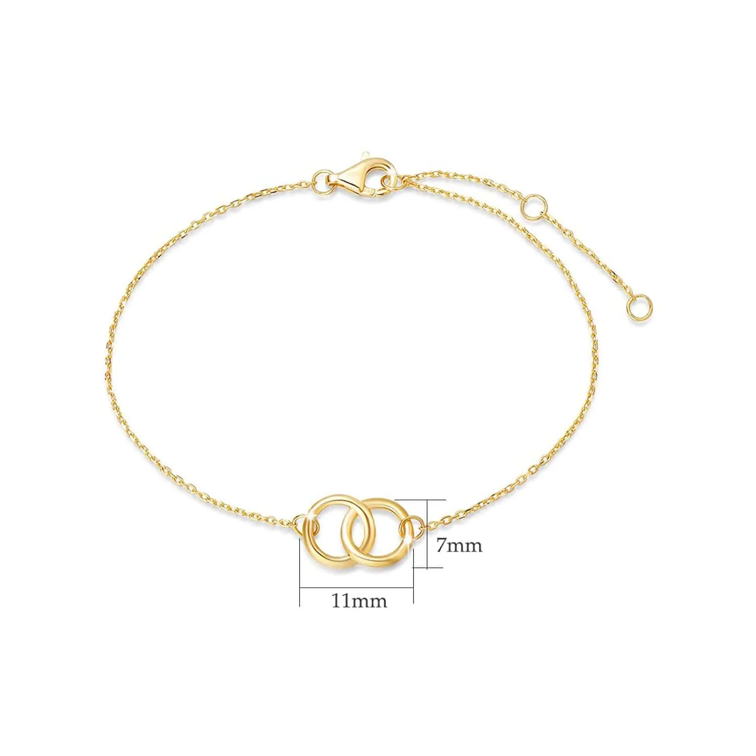 FANCIME Two Circle Friendship 14k Solid Yellow Gold Bracelet