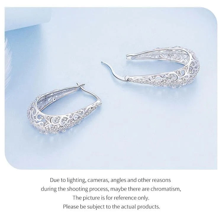 Fancy Vines CZ and Sterling Silver Hoop Earrings