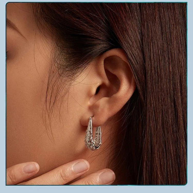 Fancy Vines CZ and Sterling Silver Hoop Earrings