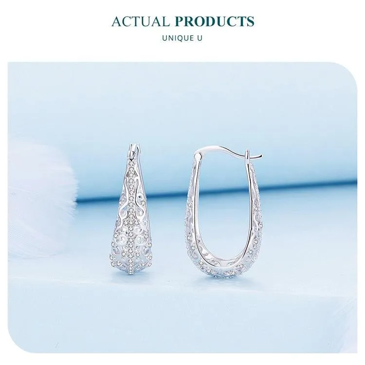 Fancy Vines CZ and Sterling Silver Hoop Earrings