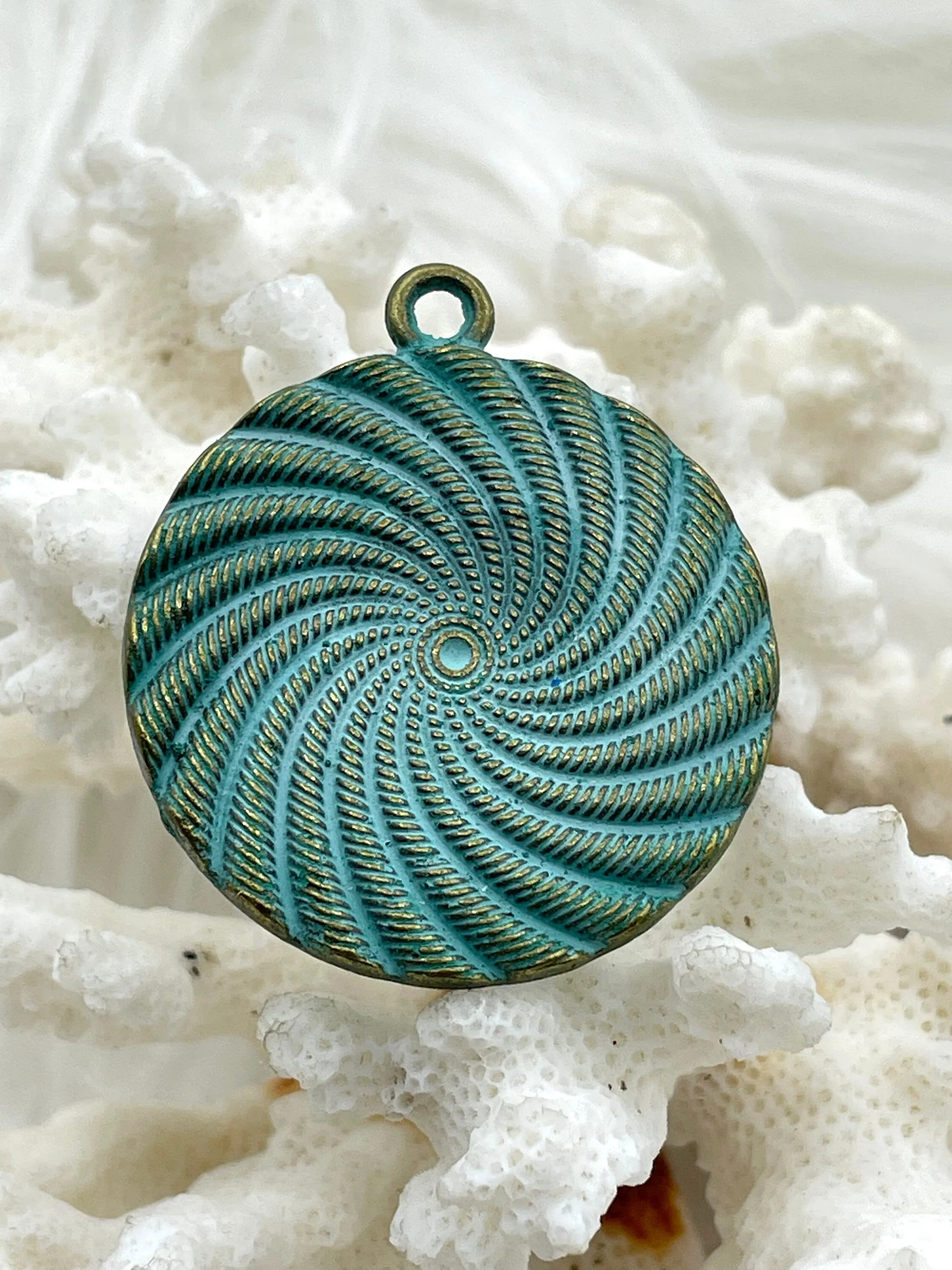 Flat Round Filigree Stamped Metal Pendant Medallion Pendant,  4 styles, 42mm, 39mm, 34mm, 21mm Verdigris . Fast Ship