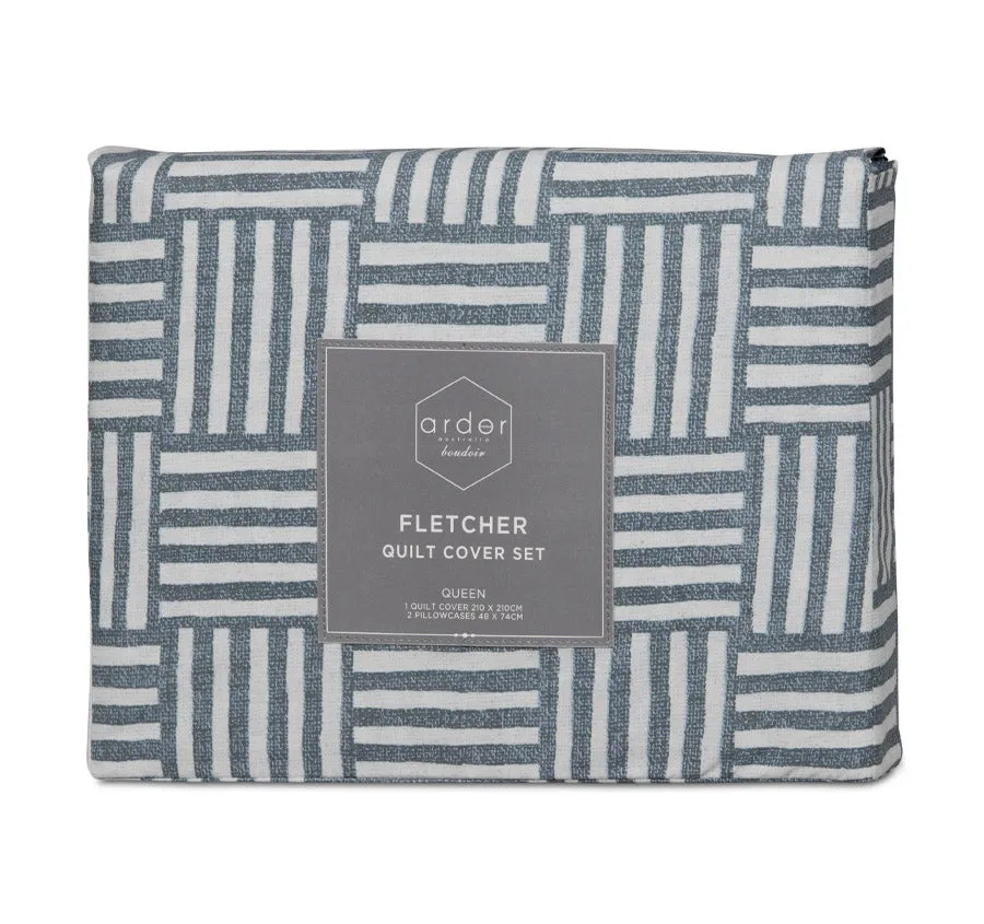 Fletcher Quilt Cover Set Range Faded Indigo