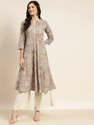 Floral Printed Anarkali Cotton Kurta