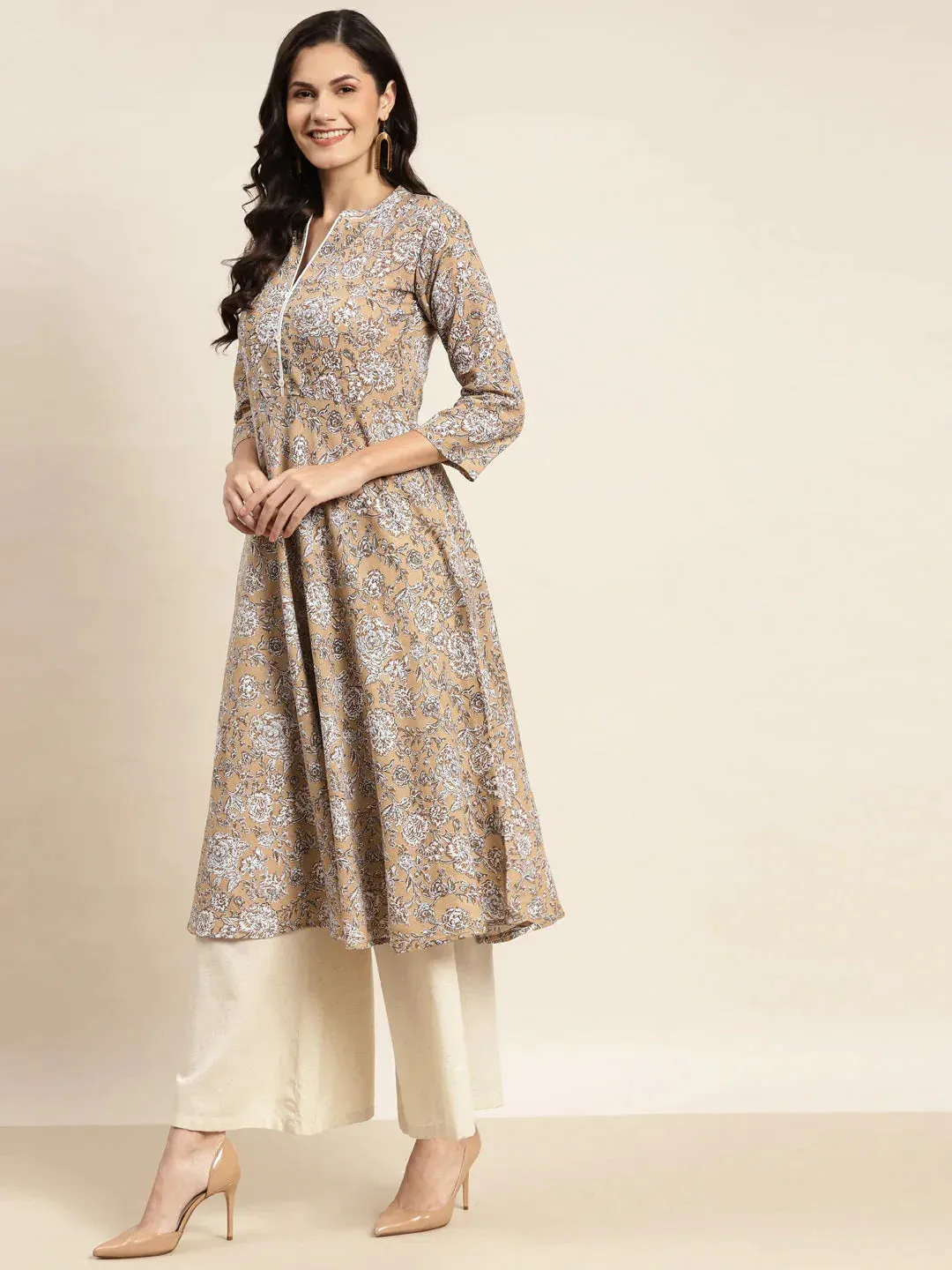 Floral Printed Anarkali Cotton Kurta