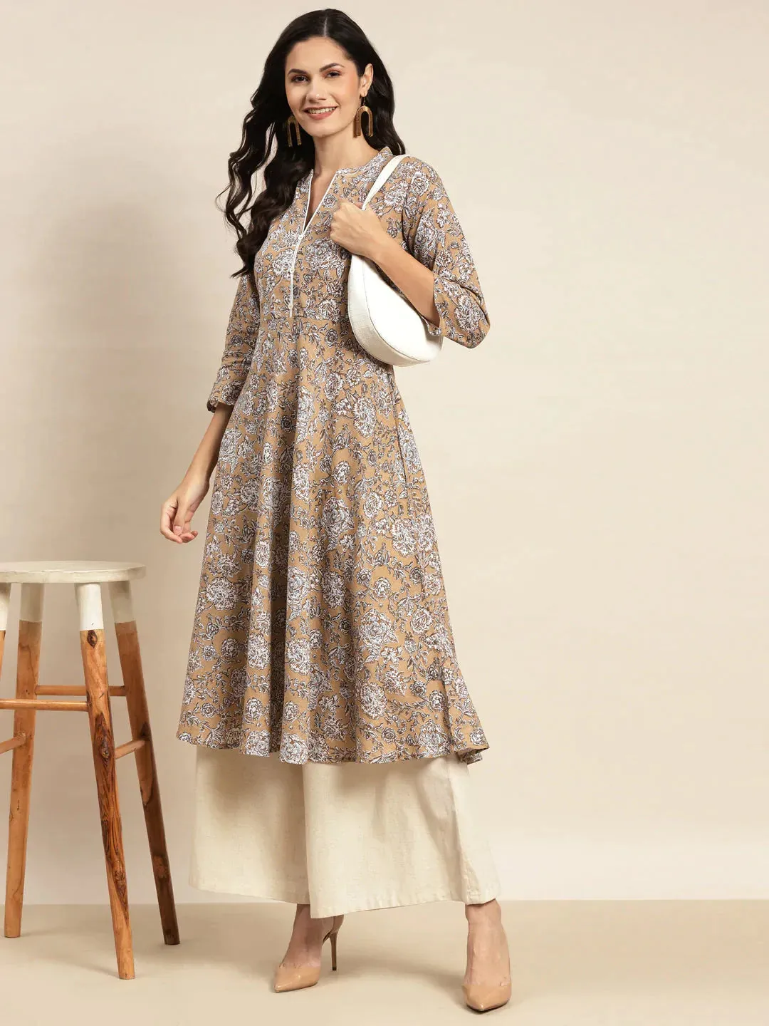 Floral Printed Anarkali Cotton Kurta