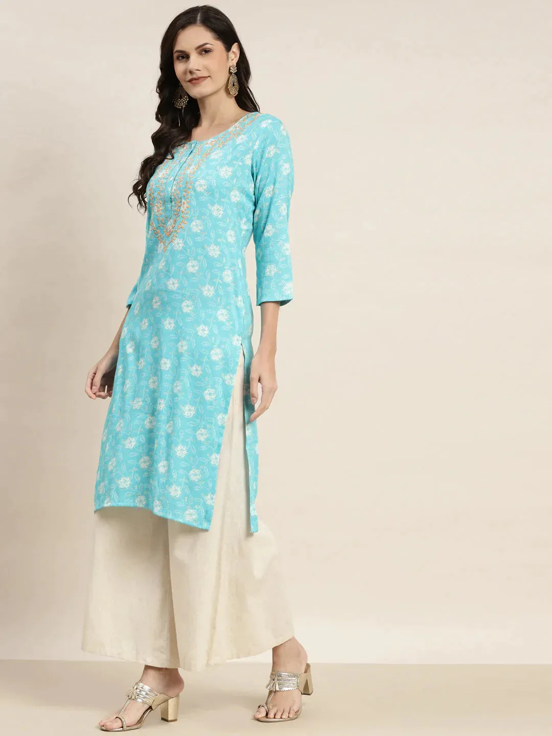 Floral Printed Embroidered Detail Kurta