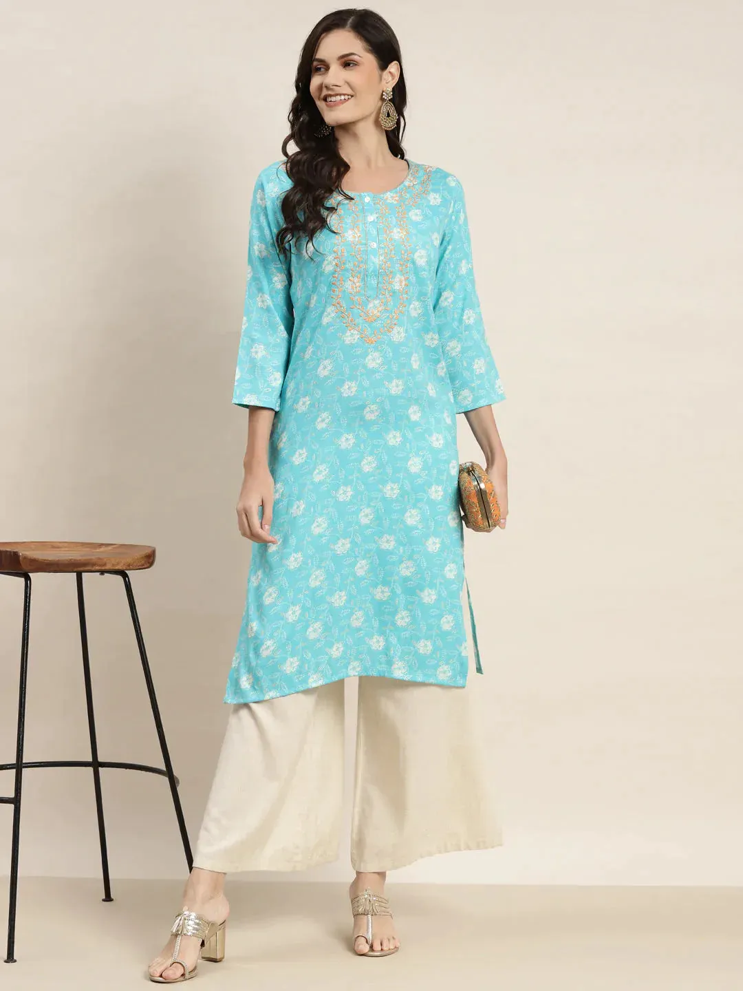 Floral Printed Embroidered Detail Kurta