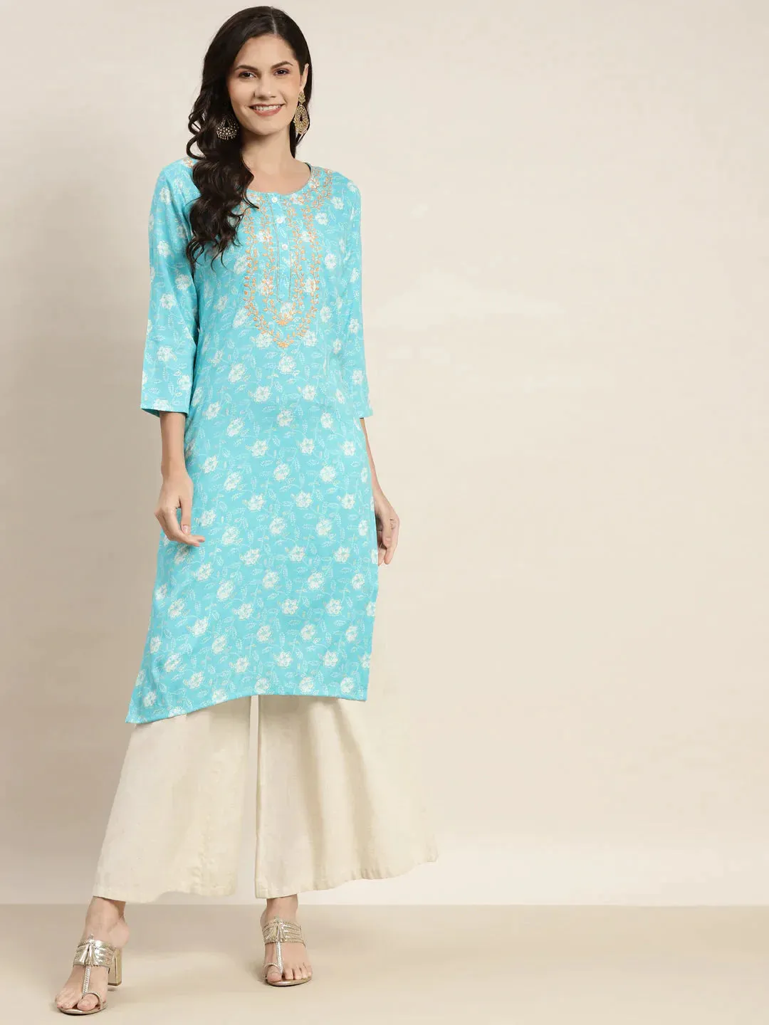 Floral Printed Embroidered Detail Kurta