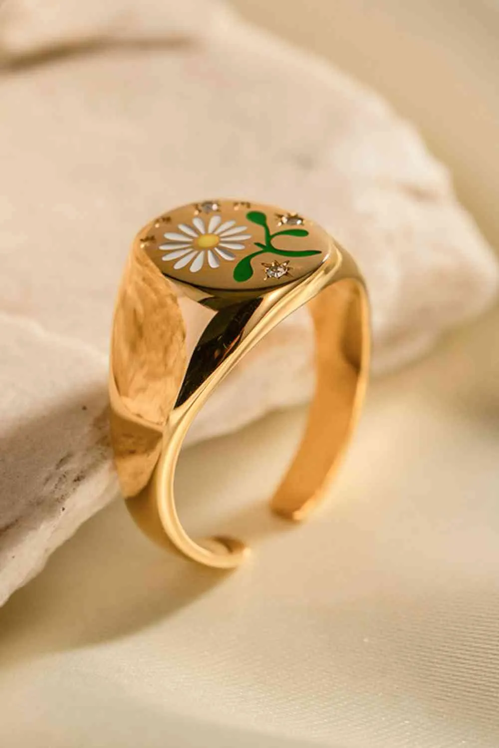 Flower Pattern Stainless Steel Open Ring