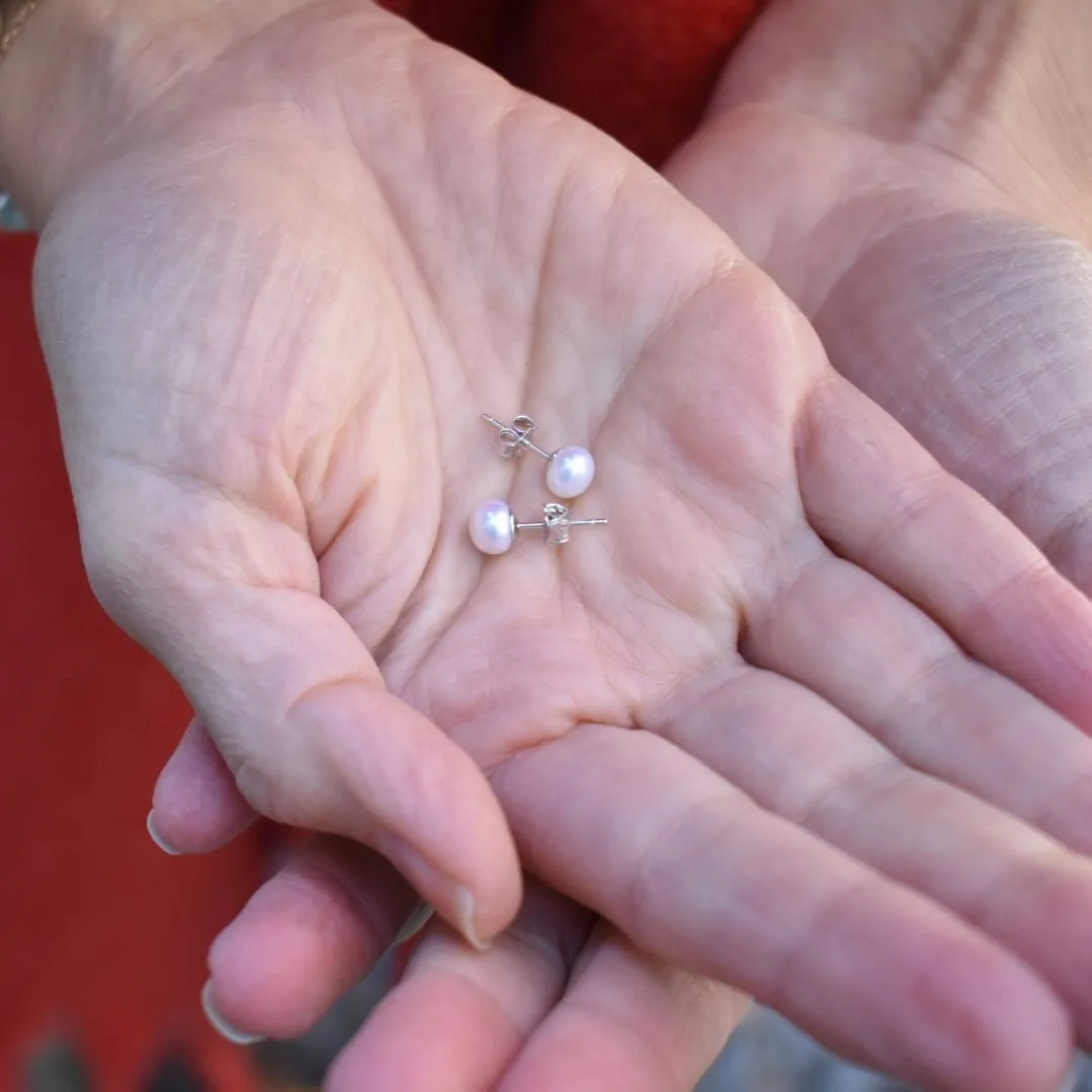 Freshwater Pearl Stud Earrings, Small, 6mm, Sterling