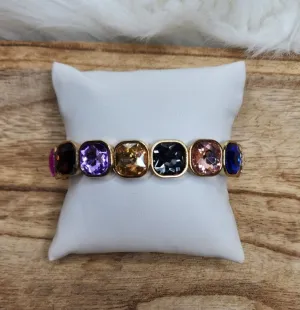 Gold and jewel tone rhinestone curvy stretch bracelet