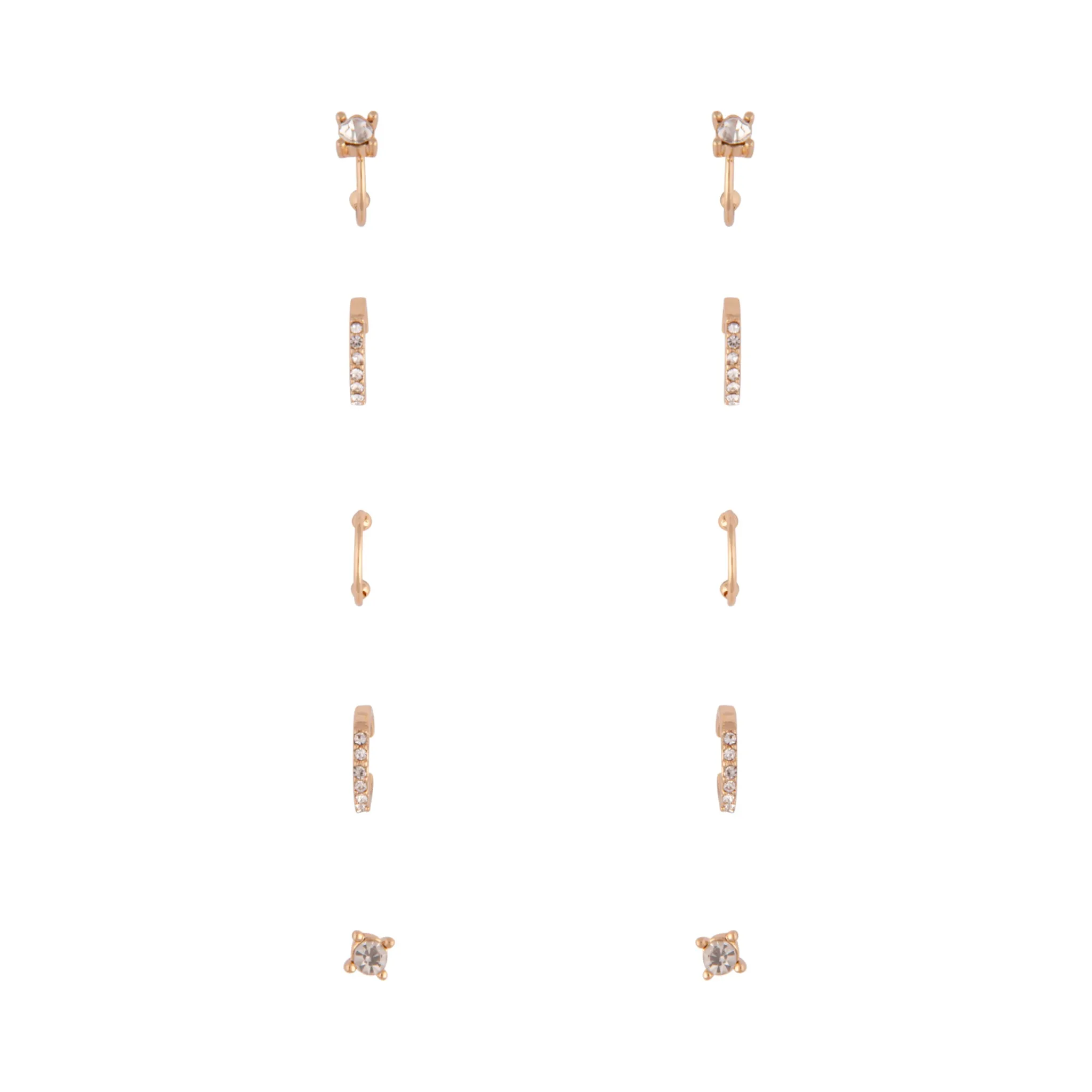 Gold Diamante Cuff Earrings 5-Pack